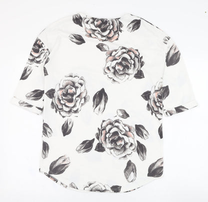 F&F Womens Ivory Round Neck Floral Polyester Pullover Jumper Size 10