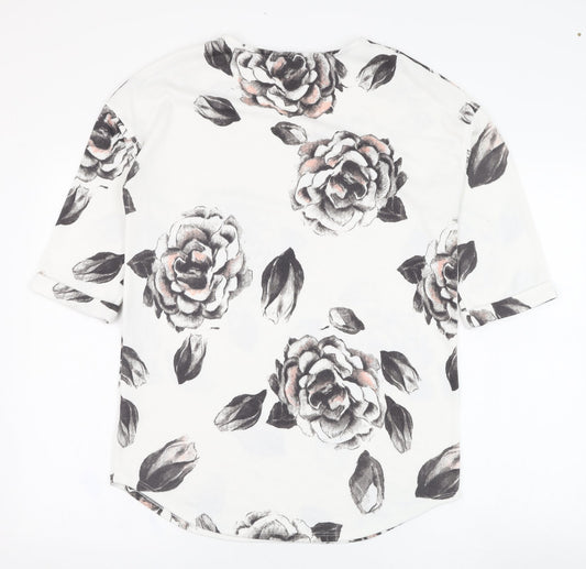 F&F Womens Ivory Round Neck Floral Polyester Pullover Jumper Size 10