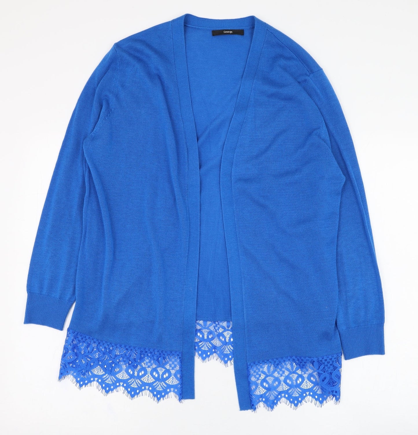 George Womens Blue Square Neck  Acrylic Cardigan Jumper Size 8