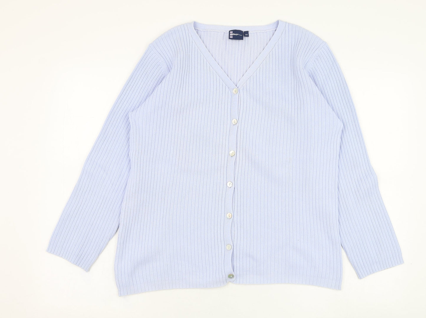 DASH Womens Blue V-Neck  Polyester Cardigan Jumper Size 14