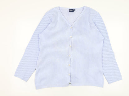 DASH Womens Blue V-Neck  Polyester Cardigan Jumper Size 14
