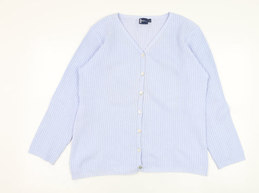 DASH Womens Blue V-Neck  Polyester Cardigan Jumper Size 14