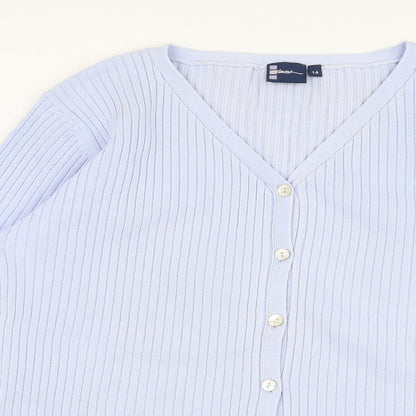 DASH Womens Blue V-Neck  Polyester Cardigan Jumper Size 14