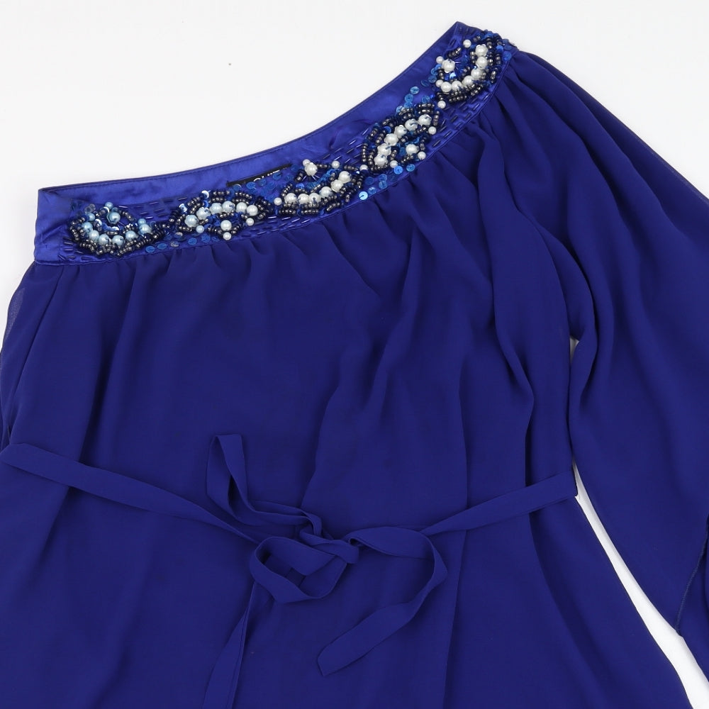 Quiz Womens Blue  Polyester Basic Blouse Size 8 One Shoulder