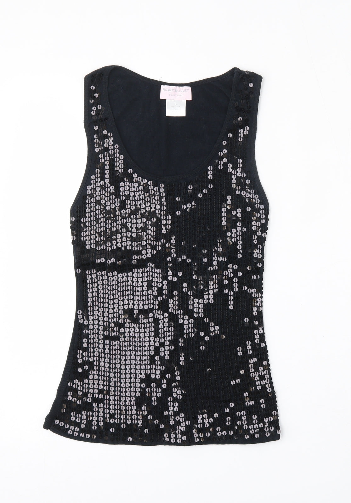 Romeo & Juliet Couture Womens Black  Cotton Basic Tank Size L Round Neck