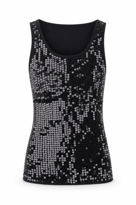 Front view of Romeo & Juliet Couture women’s black cotton basic tank, size L, round neck
