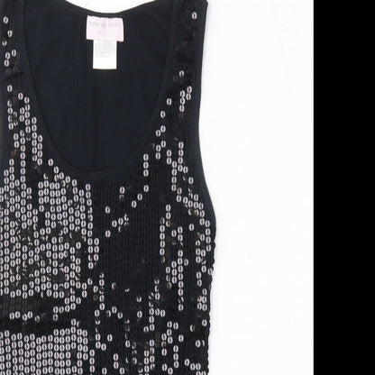 Romeo & Juliet Couture Womens Black  Cotton Basic Tank Size L Round Neck
