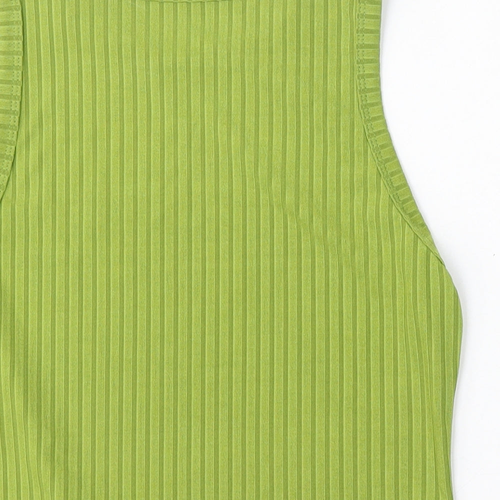 SheIn Womens Green Striped Polyester Basic Tank Size L Round Neck
