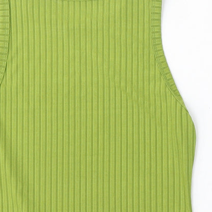 SheIn Womens Green Striped Polyester Basic Tank Size L Round Neck