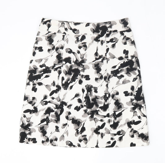 H&M Womens White Floral Polyester A-Line Skirt Size 8