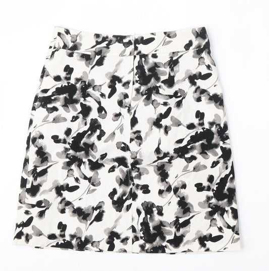 H&M Womens White Floral Polyester A-Line Skirt Size 8