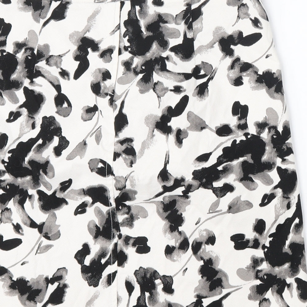 H&M Womens White Floral Polyester A-Line Skirt Size 8