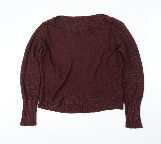 Peacocks Womens Red Round Neck  Acrylic Pullover Jumper Size 10