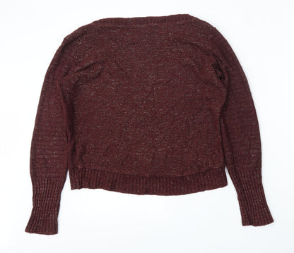 Peacocks Womens Red Round Neck  Acrylic Pullover Jumper Size 10
