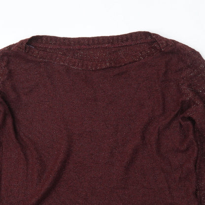 Peacocks Womens Red Round Neck  Acrylic Pullover Jumper Size 10