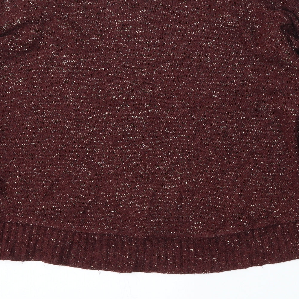 Peacocks Womens Red Round Neck  Acrylic Pullover Jumper Size 10