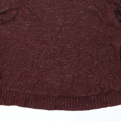 Peacocks Womens Red Round Neck  Acrylic Pullover Jumper Size 10