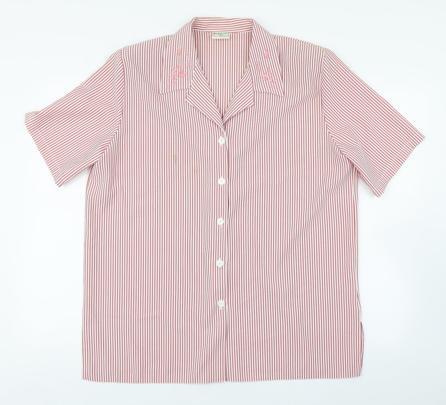 Boldgreen Womens Pink Striped Cotton Basic Button-Up Size L Collared