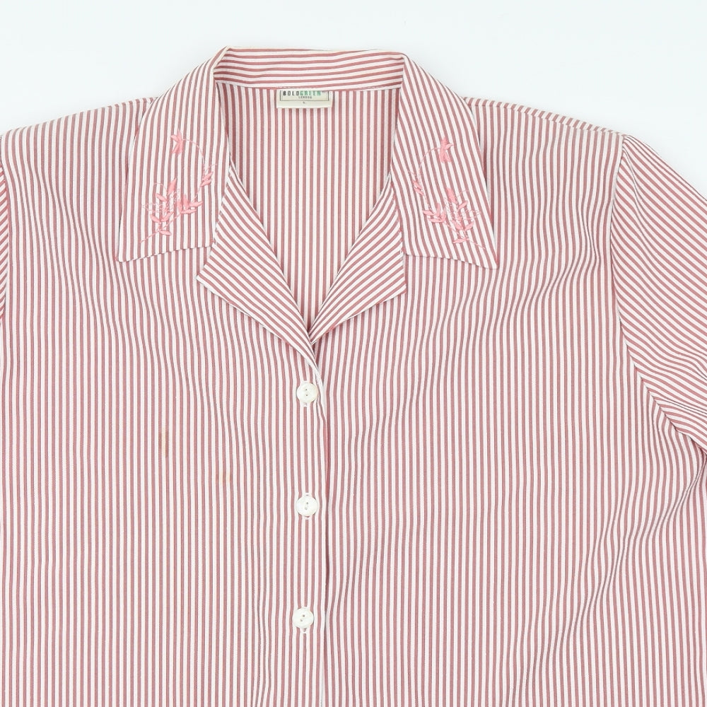 Boldgreen Womens Pink Striped Cotton Basic Button-Up Size L Collared