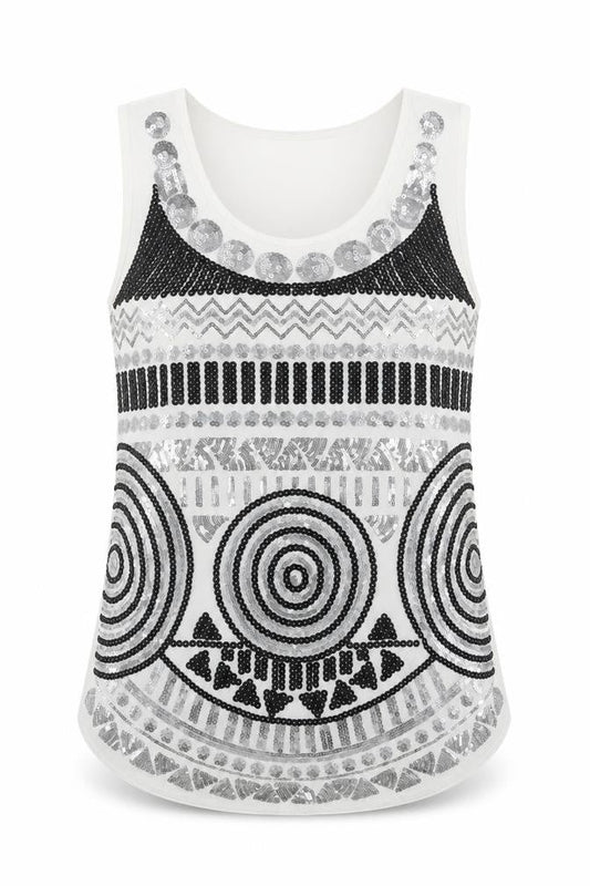 Front view of Caroline Morgan women’s white polyester basic tank, size UK 8, scoop neck