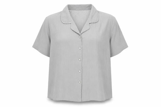 Front view of Bertex women’s silver polyester basic button-up, size UK 24, collared