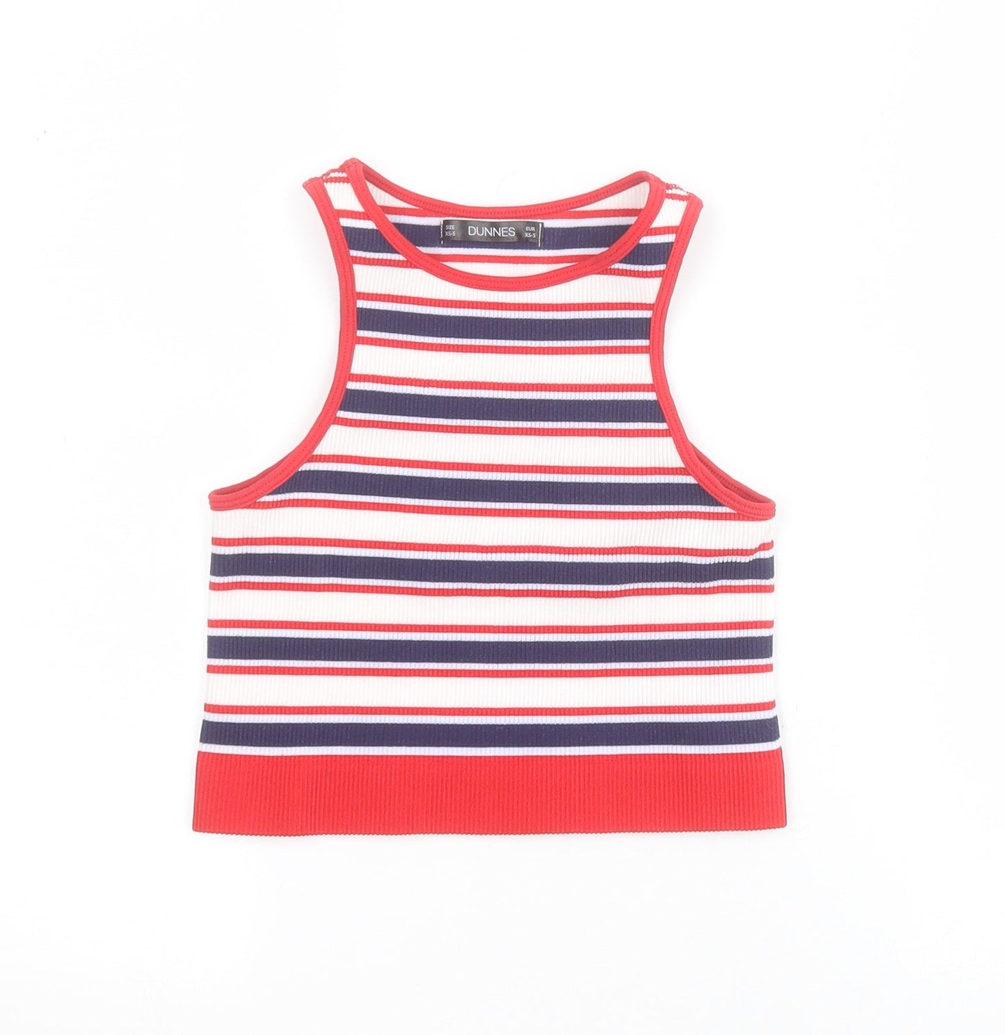 Dunnes Womens Blue Striped Nylon Cropped Tank Size XS Round Neck - Ribbed