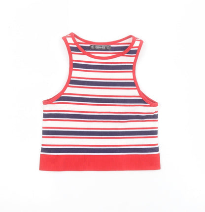 Dunnes Womens Blue Striped Nylon Cropped Tank Size XS Round Neck - Ribbed