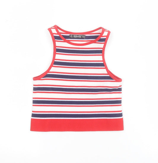 Dunnes Womens Blue Striped Nylon Cropped Tank Size XS Round Neck - Ribbed
