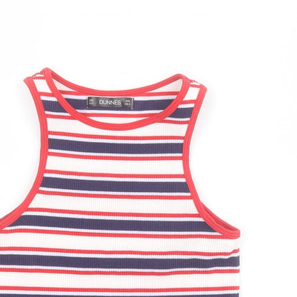 Dunnes Womens Blue Striped Nylon Cropped Tank Size XS Round Neck - Ribbed
