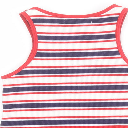 Dunnes Womens Blue Striped Nylon Cropped Tank Size XS Round Neck - Ribbed