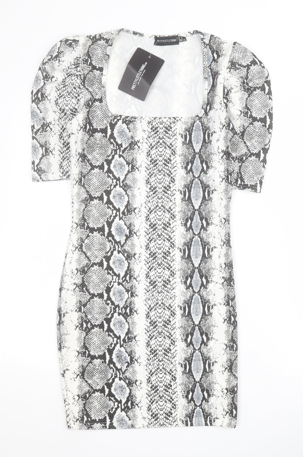 PRETTYLITTLETHING Womens Grey Animal Print Polyester Bodycon  Size 8  Square Neck Pullover