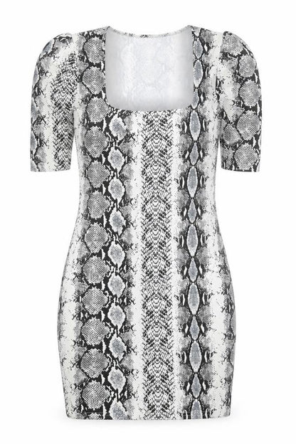 PRETTYLITTLETHING Womens Grey Animal Print Polyester Bodycon  Size 8  Square Neck Pullover