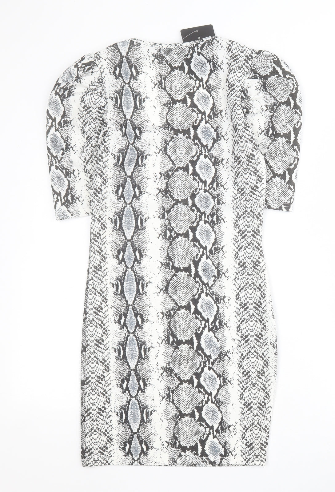 PRETTYLITTLETHING Womens Grey Animal Print Polyester Bodycon  Size 8  Square Neck Pullover