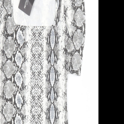 PRETTYLITTLETHING Womens Grey Animal Print Polyester Bodycon  Size 8  Square Neck Pullover