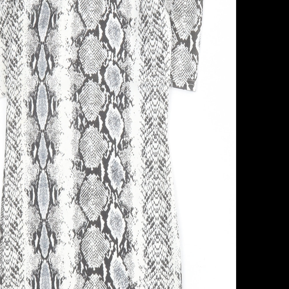 PRETTYLITTLETHING Womens Grey Animal Print Polyester Bodycon  Size 8  Square Neck Pullover