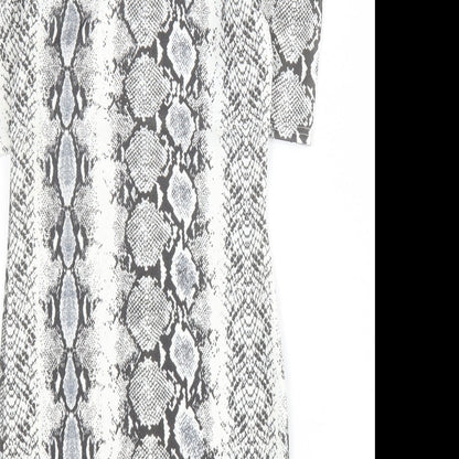 PRETTYLITTLETHING Womens Grey Animal Print Polyester Bodycon  Size 8  Square Neck Pullover