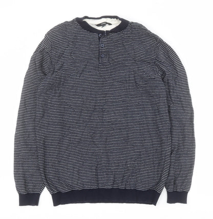 George Womens Blue Round Neck Striped 100% Cotton Pullover Jumper Size M