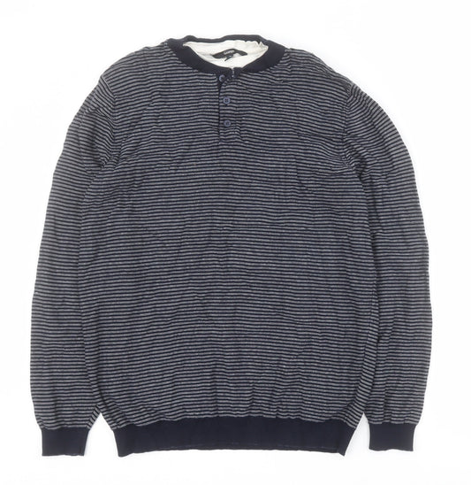 George Womens Blue Round Neck Striped 100% Cotton Pullover Jumper Size M