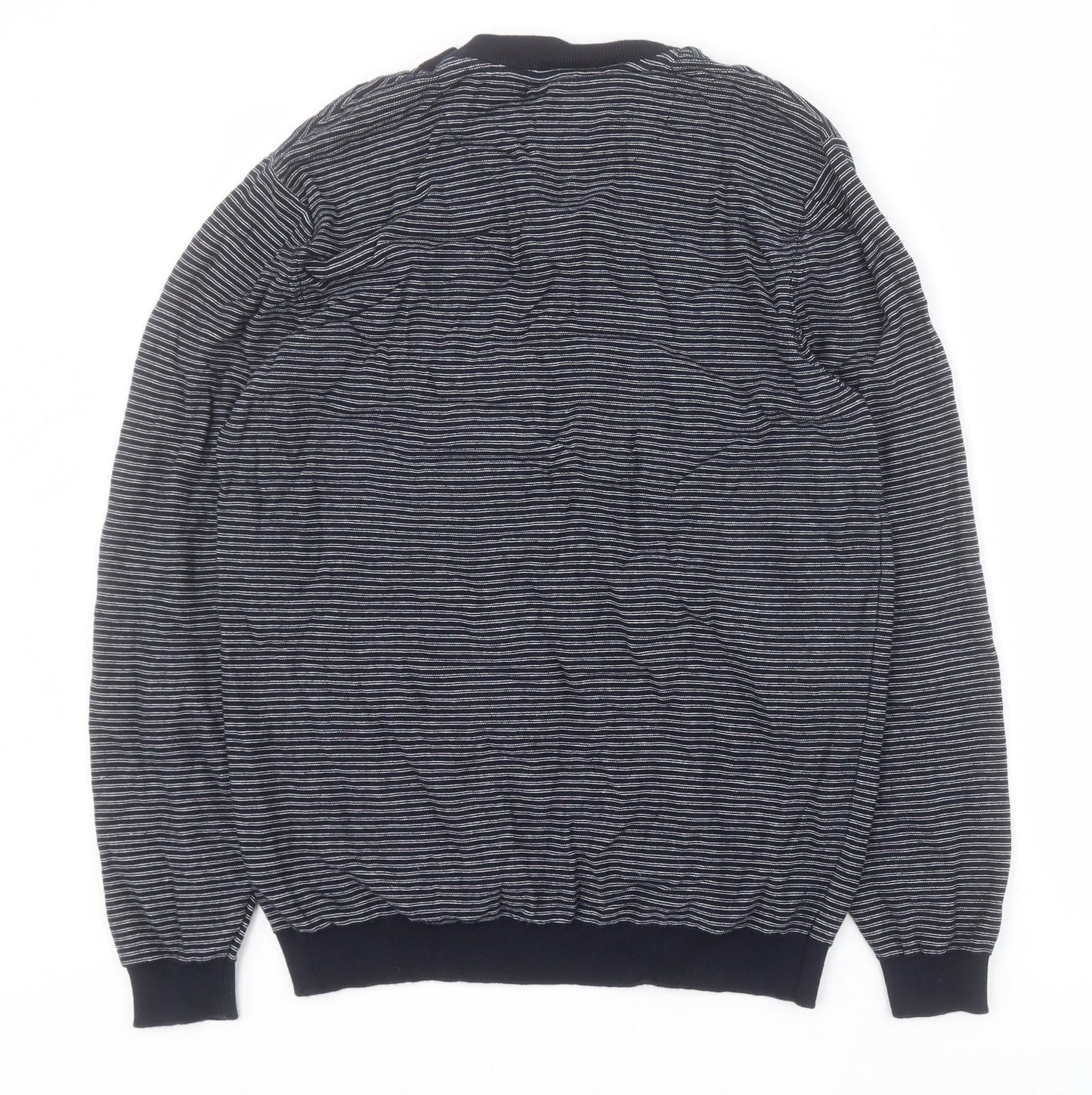 George Womens Blue Round Neck Striped 100% Cotton Pullover Jumper Size M