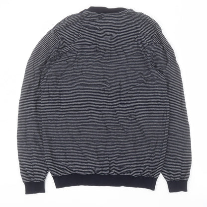 George Womens Blue Round Neck Striped 100% Cotton Pullover Jumper Size M