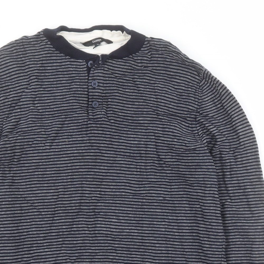 George Womens Blue Round Neck Striped 100% Cotton Pullover Jumper Size M