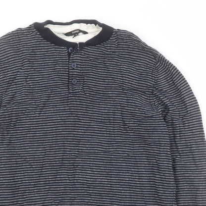George Womens Blue Round Neck Striped 100% Cotton Pullover Jumper Size M