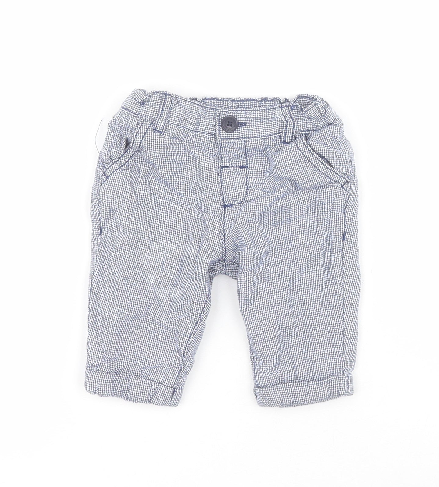 Marks and Spencer Baby Blue Houndstooth 100% Cotton Cropped Trousers Size 0-3 Months  Button