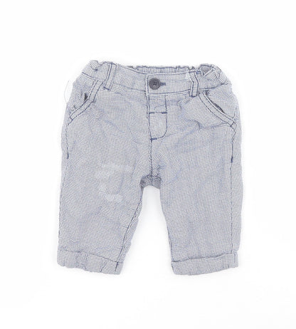 Marks and Spencer Baby Blue Houndstooth 100% Cotton Cropped Trousers Size 0-3 Months  Button