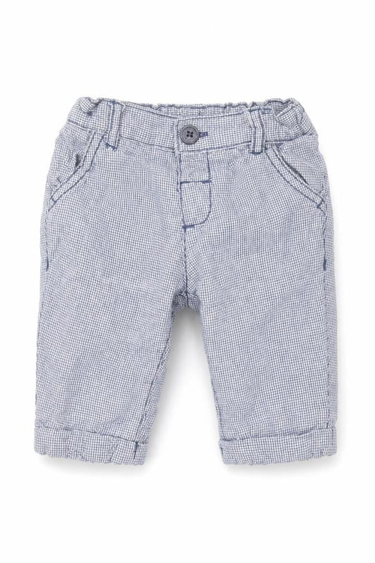 Marks and Spencer Baby Blue Houndstooth 100% Cotton Cropped Trousers Size 0-3 Months  Button