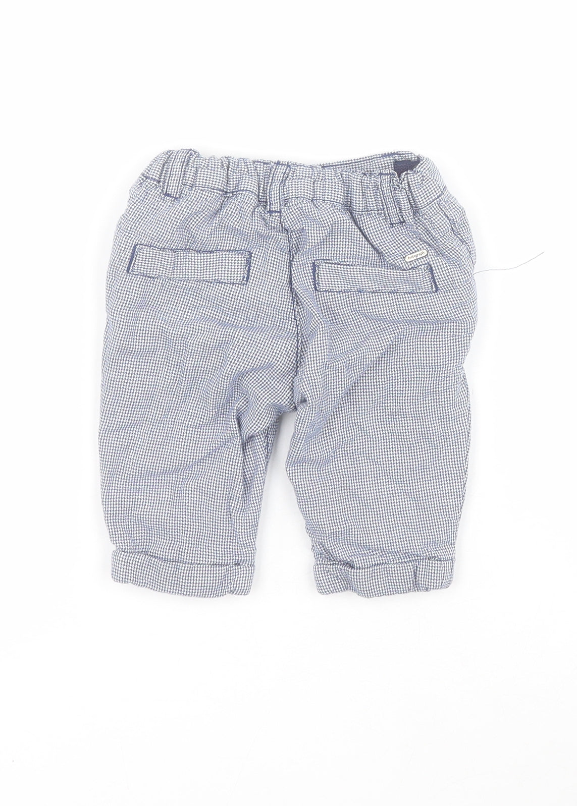 Marks and Spencer Baby Blue Houndstooth 100% Cotton Cropped Trousers Size 0-3 Months  Button