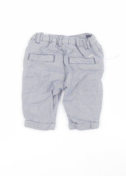 Marks and Spencer Baby Blue Houndstooth 100% Cotton Cropped Trousers Size 0-3 Months  Button