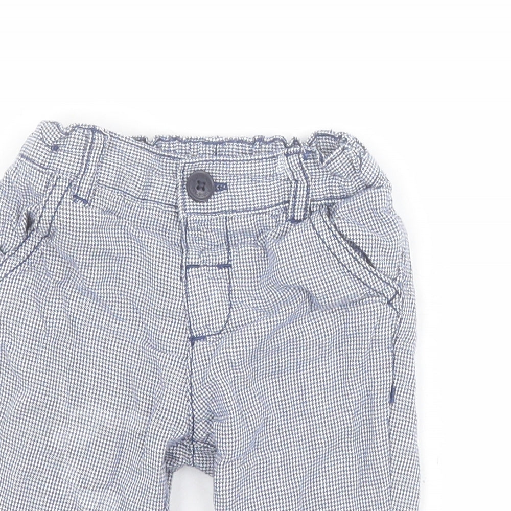 Marks and Spencer Baby Blue Houndstooth 100% Cotton Cropped Trousers Size 0-3 Months  Button