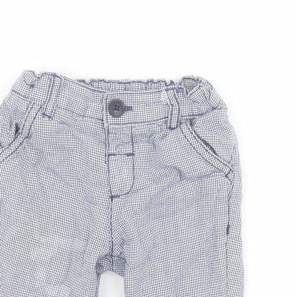 Marks and Spencer Baby Blue Houndstooth 100% Cotton Cropped Trousers Size 0-3 Months  Button