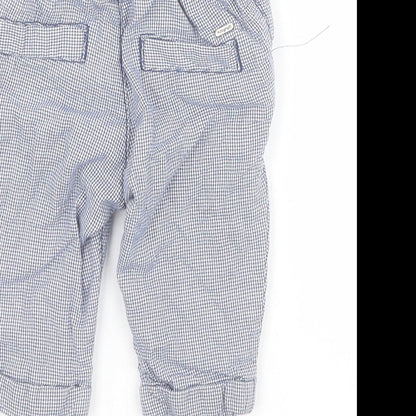 Marks and Spencer Baby Blue Houndstooth 100% Cotton Cropped Trousers Size 0-3 Months  Button